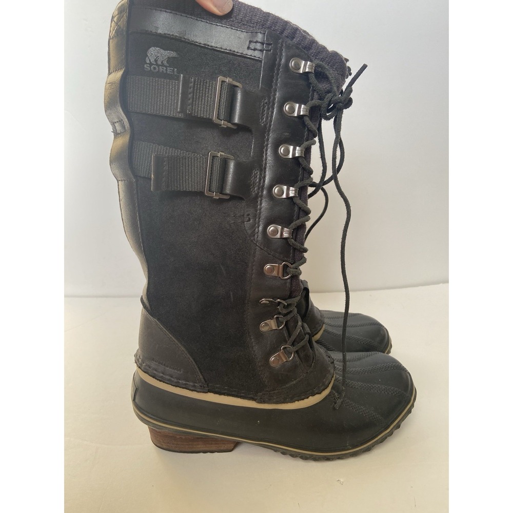 Sorel Conquest Carly Women's Tall Water Resistant Snow Duck Boots Black Sz 9/40
